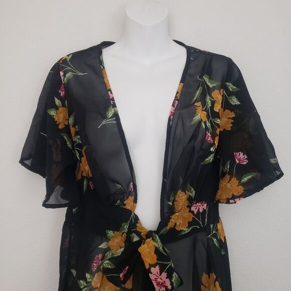 Live 4 Truth Floral Kimono Top Black Small Sheer Boho Cover Up Dark Fairy - Picture 3 of 7
